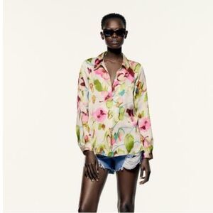 Zara Multicolor Floral Satin Effect Blouse